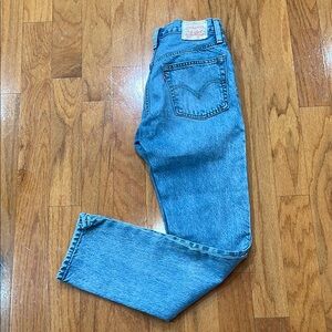 Levi's 501 Button Fly Blue Straight Jeans Denim Capital E 25 x 30 Tag Size